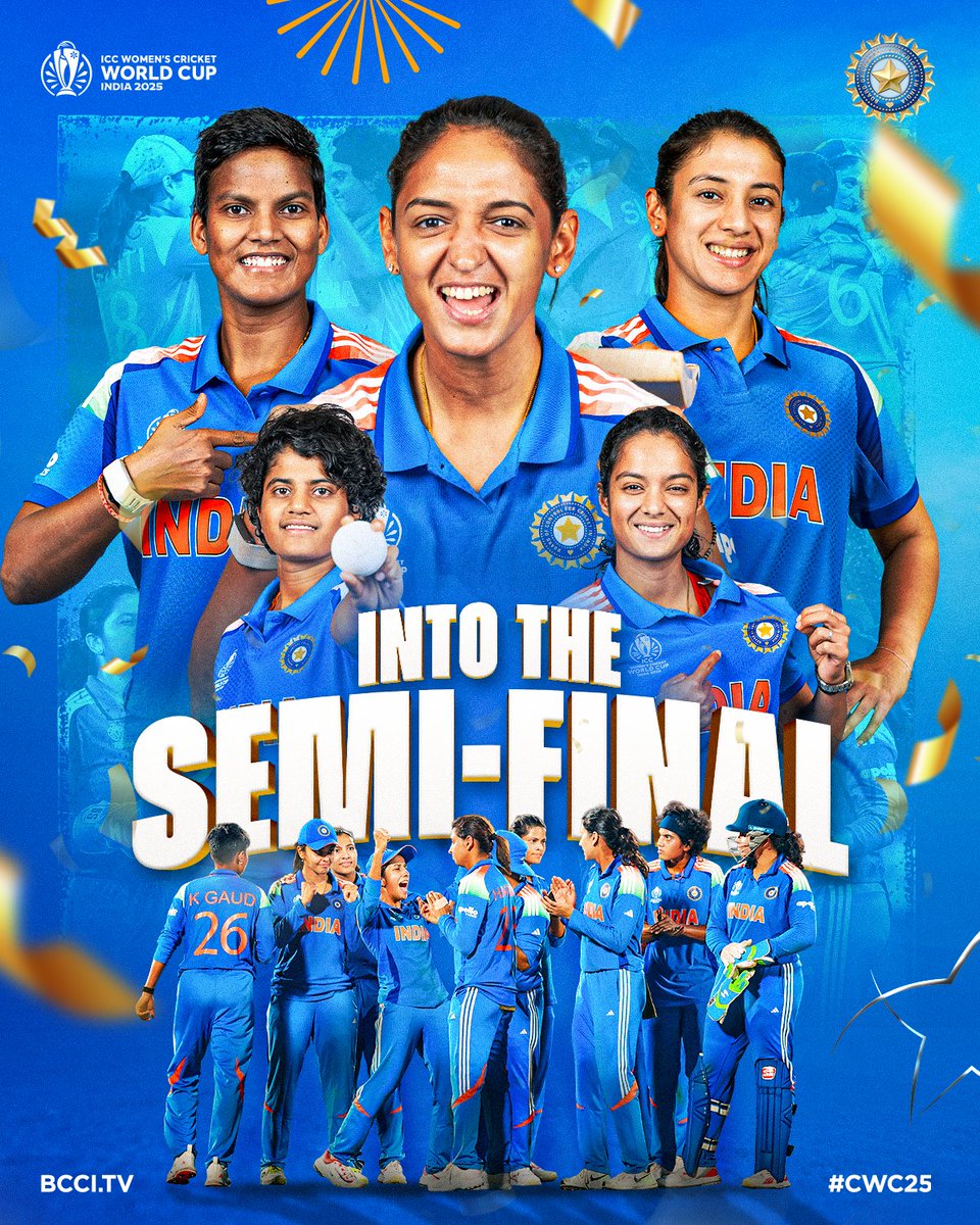 𝐐𝐔𝐀𝐋𝐈𝐅𝐈𝐄𝐃 👏

#TeamIndia seal their spot in the semi-finals with a convincing win against New Zealand 🇮🇳🙌

Scorecard ▶ bit.ly/INDWvNZW-WORLD…

#WomenInBlue | #CWC25 | #INDvNZ