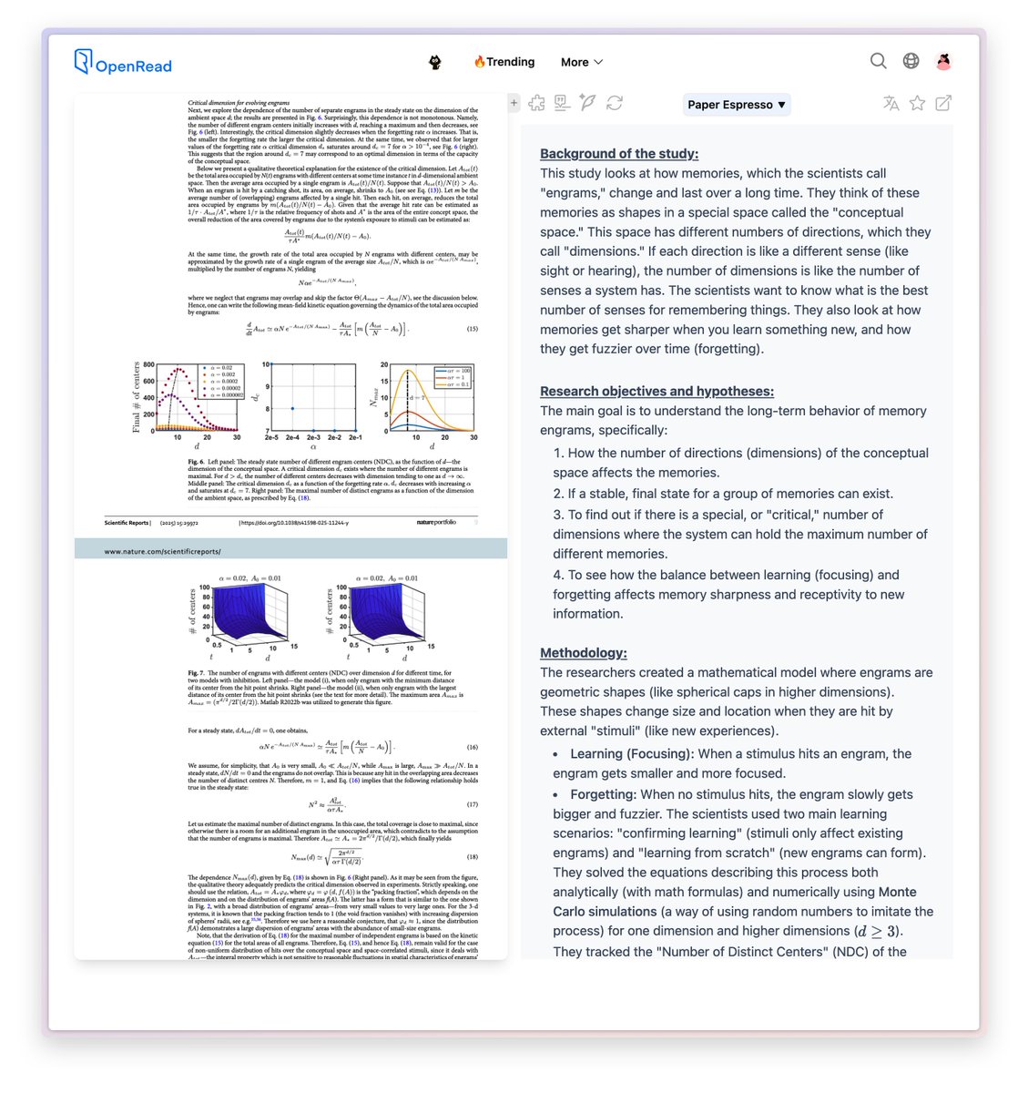 <a href="/Rainmaker1973/">Massimo</a> The paper behind it:

Title: The critical dimension of memory engrams and an optimal number of senses

This study looks at how memories, which the scientists call "engrams," change and last over a long time. They think of these memories as shapes in a special space called the