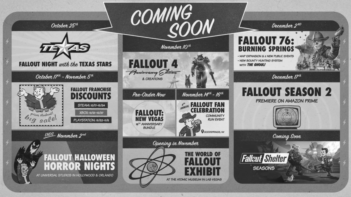 TKsMantis's tweet photo. Happy Fallout Day!
Bethesda announced you can buy Fallout: New Vegas again, with new toys and some cards for $150!
If you still want to give them more money, no worries, a new version of Fallout 4 is coming with CREATIONS! Pay them for mods you can get for free!
CELEBRATE! https://t.co/MyZoWdttUq