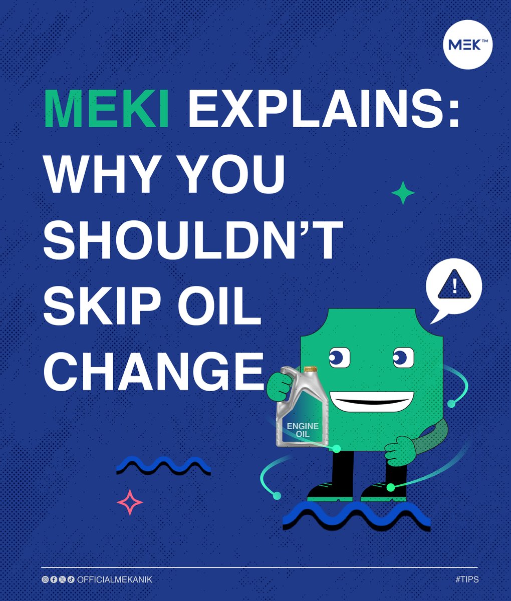 MekanikApp's tweet image. “I’ll do it next week” famous last words of a dying engine. Meki says: Change your engine oil every 3–5k km (or as recommended). Clean oil = longer engine life.
#MeetMeki #MekanikTips #EngineCare #mekanikapp #mekanik #NaijaDrivers