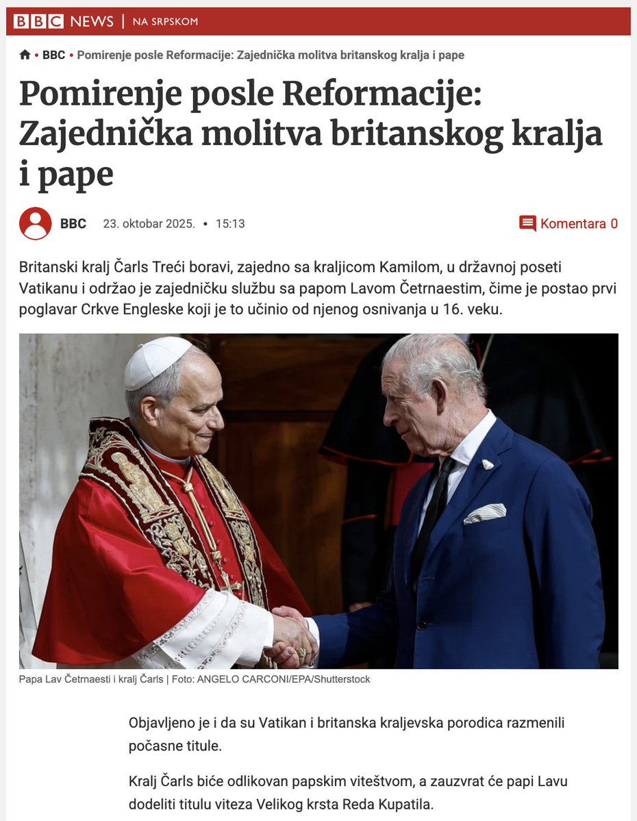 visokodrustvo's tweet image. Kralj Čarls odlikovao Papu titulom viteza Velikog Krsta reda Kupatila. WTF 🤣😂😂
Tako vam je gospodo sa BBC-ja kad koristite Google translate ili ChatGPT da prevodite sa engleskog na srpski.
Ovde se mislim na Red od Bata (Order of the Bath). Bat je inače banja nedaleko od…