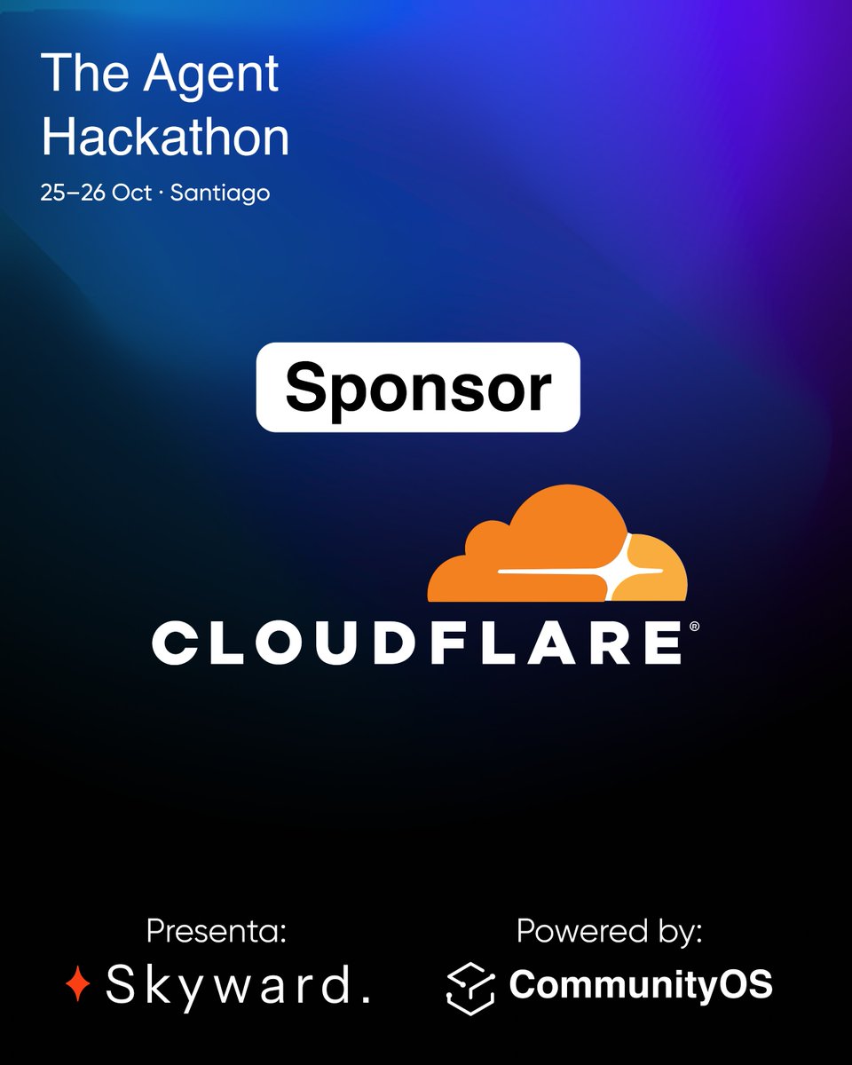 CommunityOS_'s tweet image. 🚀 Gracias a @cloudflare  por ser sponsor de #TheAgentHackathon!

@cloudflare impulsa el Internet moderno, haciendo que millones de aplicaciones y sitios web sean más rápidos, seguros y confiables.

#AI #CommunityOS #SkywardAI #chile #hackathon