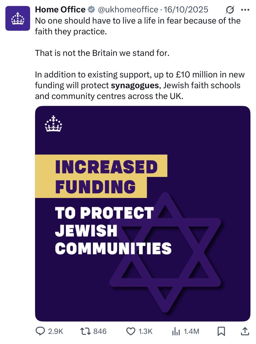 jedimasterchris's tweet photo. @WorldByWolf They gave £10m to synagogues last week, so had to give £10m to mosques this week. We know what the consequences would be if they didn’t. https://t.co/LbuoJu8CZM