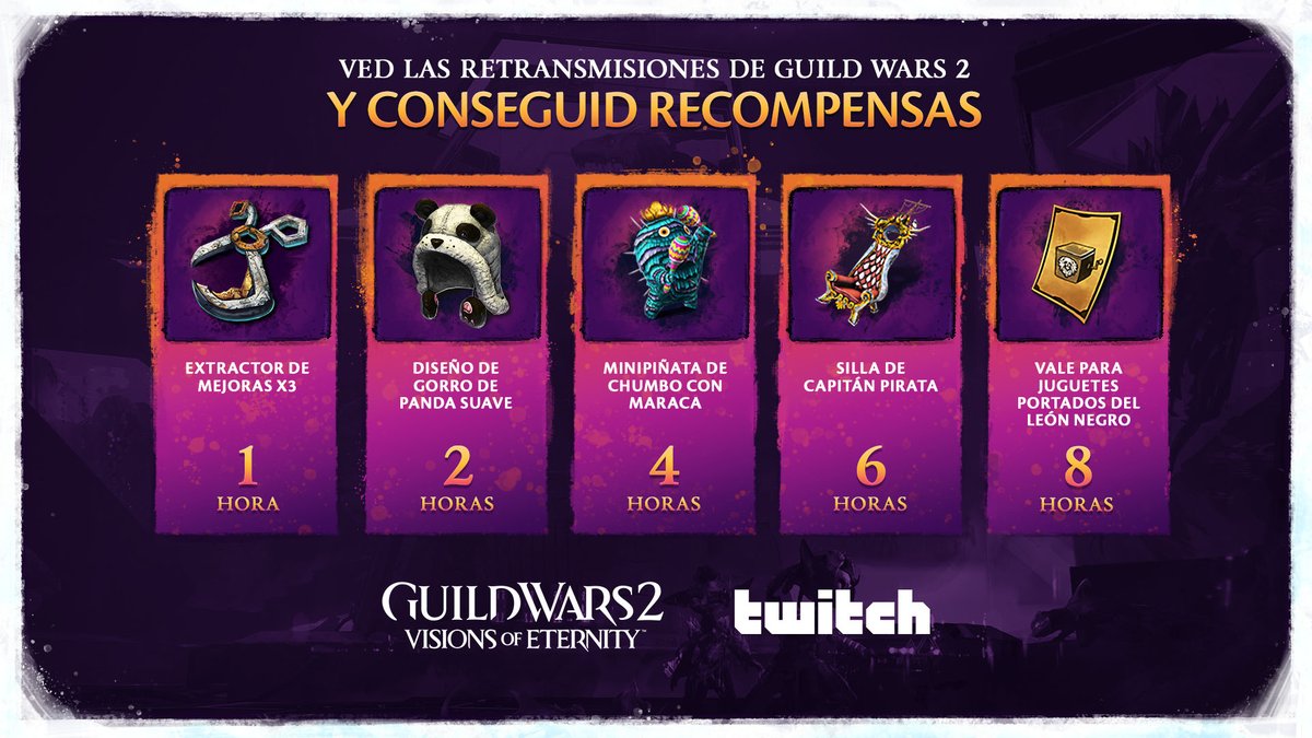 Guild Wars 2 ES (@guildwars2_es) on Twitter photo 🎉 ¡Expansión nueva, botín nuevo! Se acerca el momento de celebrar Guild Wars 2: Visions of Eternity con Drops de <a href="/Twitch/">Twitch</a>, que estarán disponibles del 28/10 al 03/11. ¡Vinculad vuestra cuenta hoy para no perdéroslos! #GW2VoE 🎉 ¡Expansión nueva, botín nuevo! Se acerca el momento de celebrar Guild Wars 2: Visions of Eternity con Drops de <a href="/Twitch/">Twitch</a>, que estarán disponibles del 28/10 al 03/11. ¡Vinculad vuestra cuenta hoy para no perdéroslos! #GW2VoE