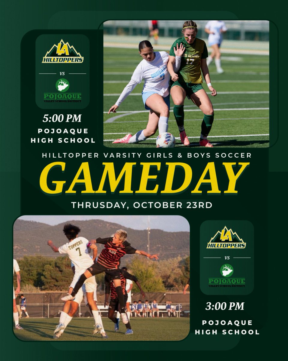 Come support our Varisty Girls and Boys Topper Soccer teams as they compete in a district game against Pojoaque today!
