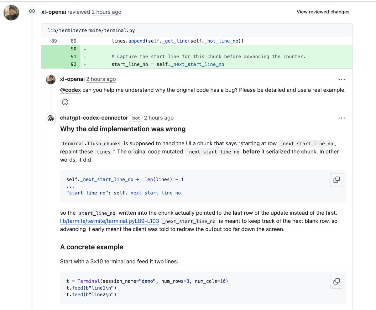 embirico's tweet image. Small but useful Codex changelog update:
- You can now tag @.codex on GitHub issues
- You can now tag @.codex on GitHub PRs created by other people
Great for asking Codex to answer questions, write code, or address PR feedback!