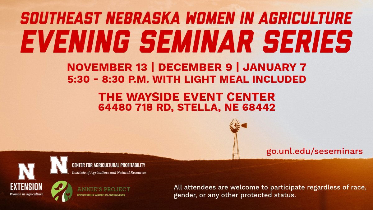 Empowering women, building connections, and sharing ideas 🌾

The Southeast Nebraska Women in Agriculture Evening Seminar Series brings local women together to learn and support one another in agriculture. Register today at go.unl.edu/seseminars 📲