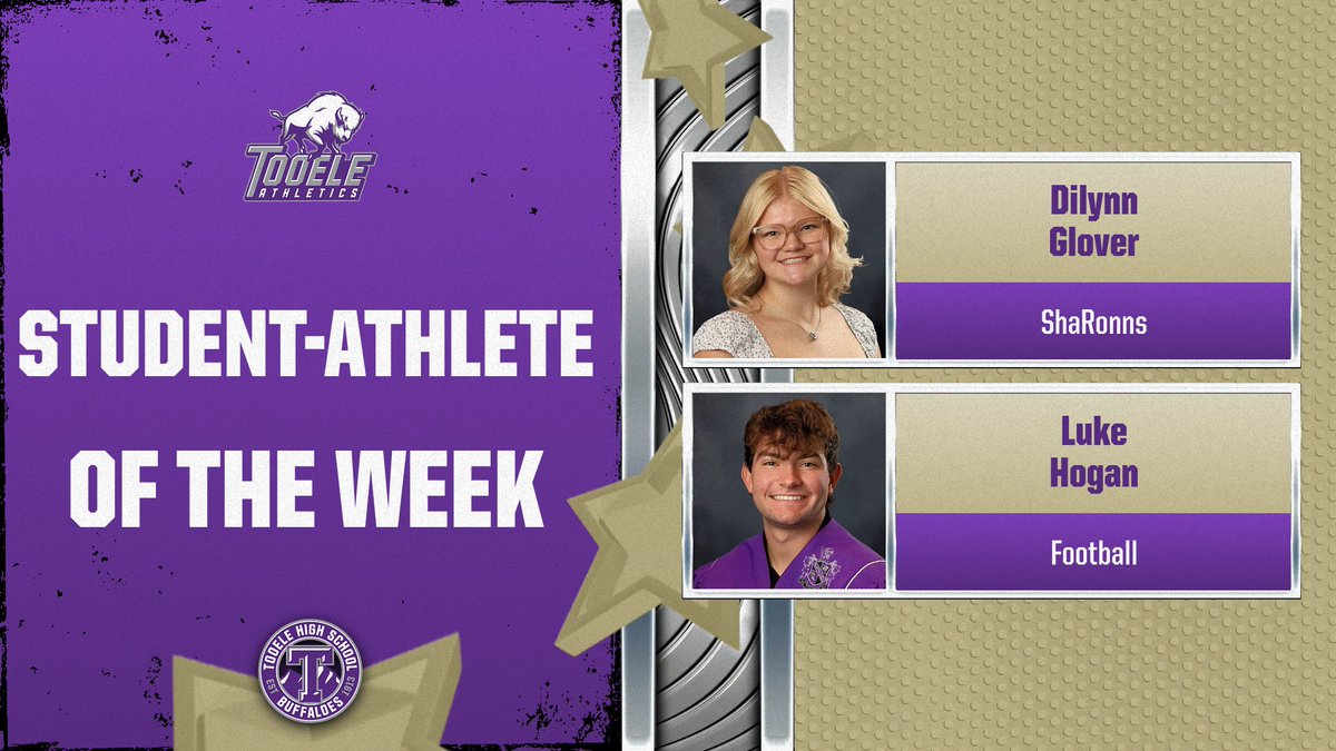 TooeleAthletics's tweet image. This Week's Champions! 🏆
It's time to celebrate our Student-Athletes of the Week!

Dilynn Glover (ShaRonns)
Luke Hogan (Football)

These awards are proudly sponsored by Burger King and Premier Athletics.

#StudentAthleteOfTheWeek #HerdOfChampions