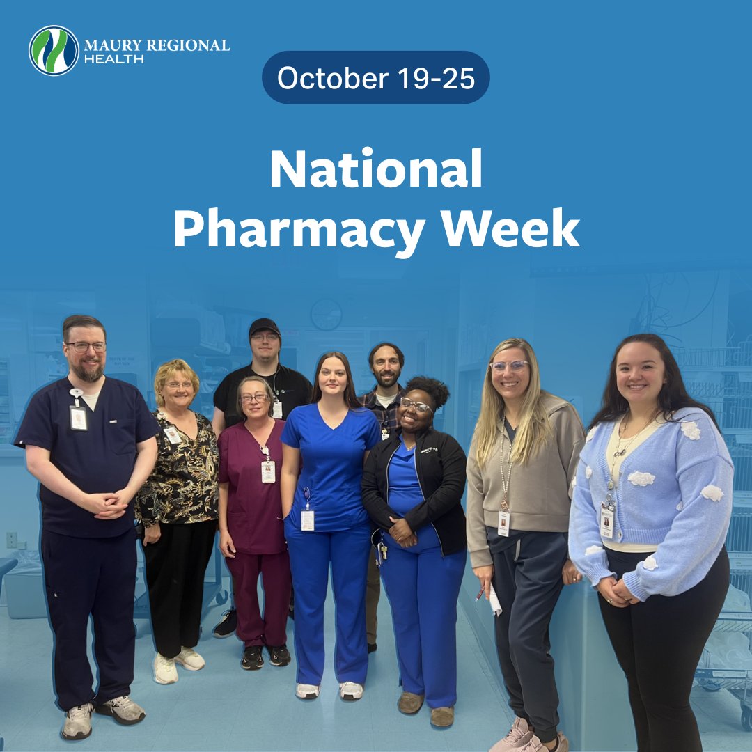 October is National Pharmacy Month! During National Pharmacy Month, we recognize our pharmacists and pharmacy technicians at Maury Regional Health. Thank you for your dedication to health and safety!