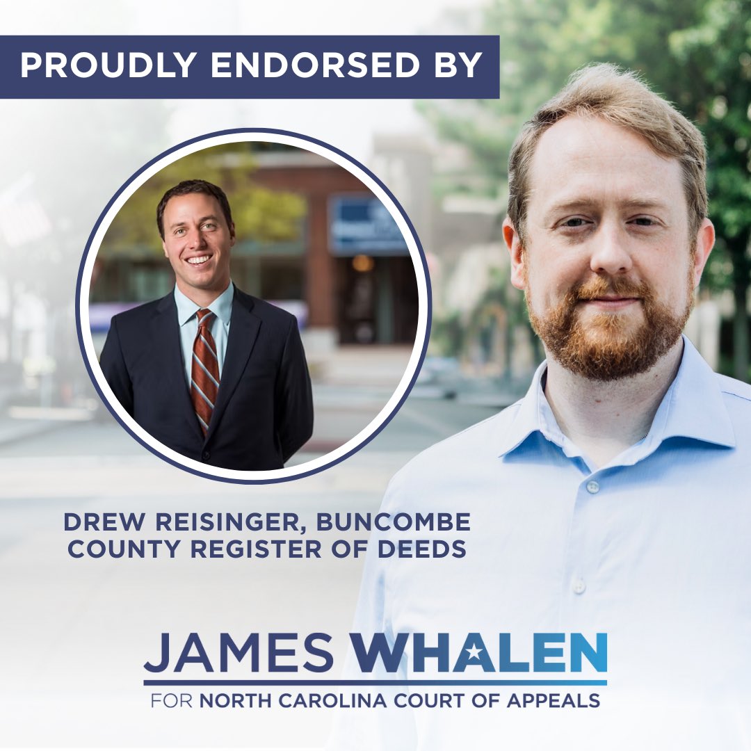 I'm so proud to have the support of Drew Reisinger, Buncombe County Register of Deeds and I hope to have yours too at actblue.com/donate/whalenf…

#ncpol #ncpolitics #election2026 #bluewave #ncdemocrats #voteblue #northcarolina #nc #clt #charlotte #asheville #wsnc #boone #vote