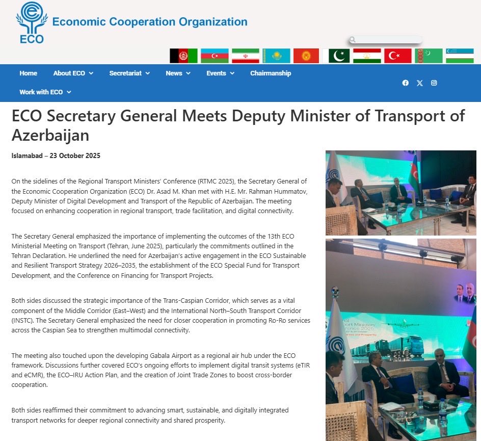 asadmk17's tweet photo. Met with H.E Rahman Hummatov, 🇦🇿 Dy Minister of Digital Development & Transport on the sidelines of #RTMC25 Discussed the strategic importance of ECO Corridors and reaffirmed our commitment to advancing integrated transport networks in the region. @AzerbaijanMFA @eco_secretariat https://t.co/ythWoFENLi