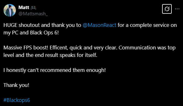 MasonReact's tweet image. Your PC deserves better performance...

Don’t just take our word for it — 
✅ Fixed game crashes
✅ Boosted FPS
✅ Smoother gameplay across all games

📩 DM @MasonReact, @ReactPCs to get your PC professionally optimized today