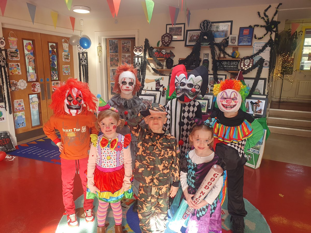 kilbehennyns's tweet photo. Here are more creative costumes! Clowns under arrest by our Army man, Zombies and Devils taking over #KBNS, Superheroes and Pokémon protecting our school and Zombie Cheerleaders keeping the positivity alive! ☠️🎃👻 #Halloween2025 #HappyHalloween https://t.co/3bakO58pwy