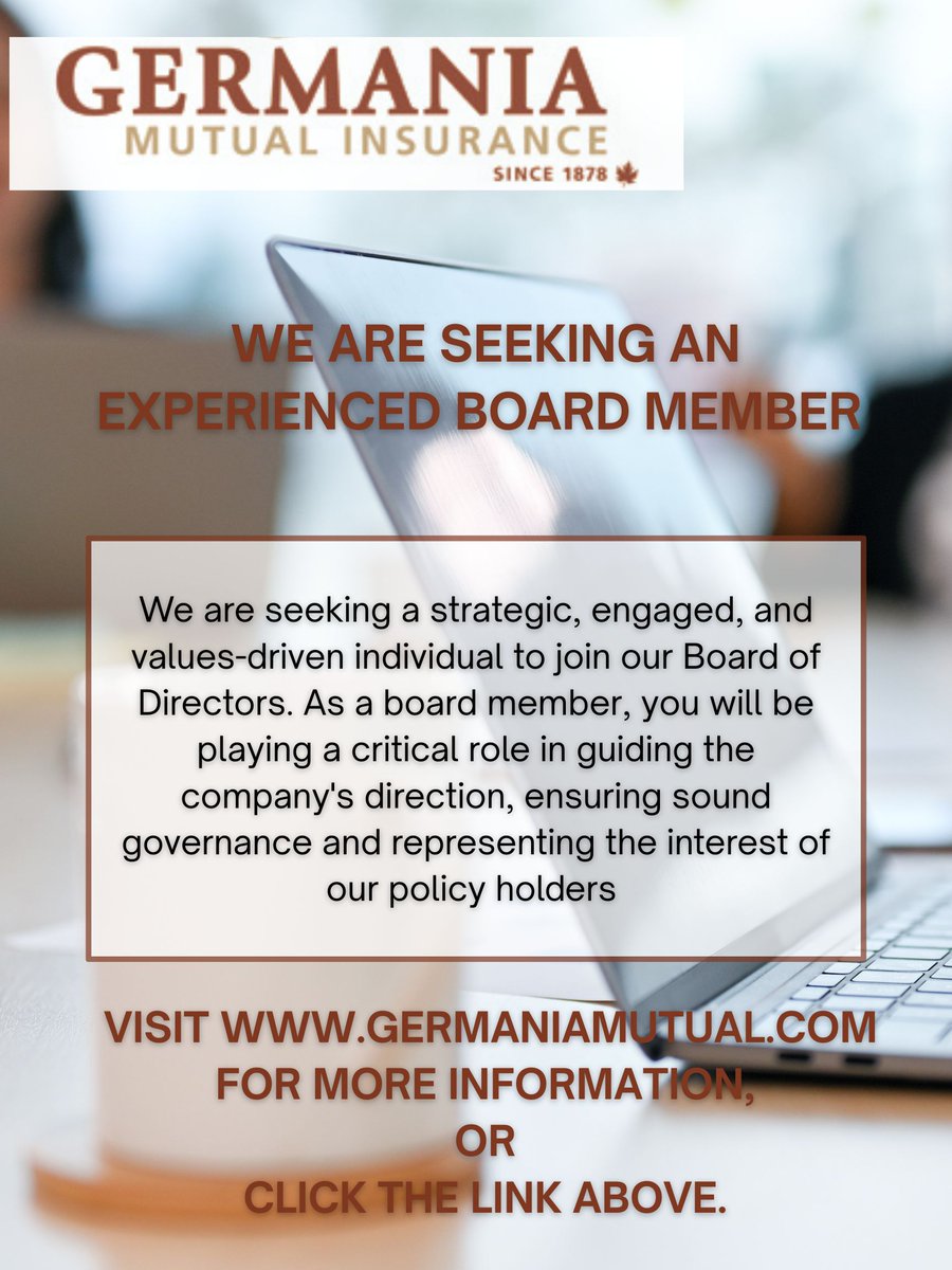 🚨 Seeking Board Member🚨
If you are interested in joining our team as a Board Member. Please see the link below for more information.  germaniamutual.com/g/nomination-c…
