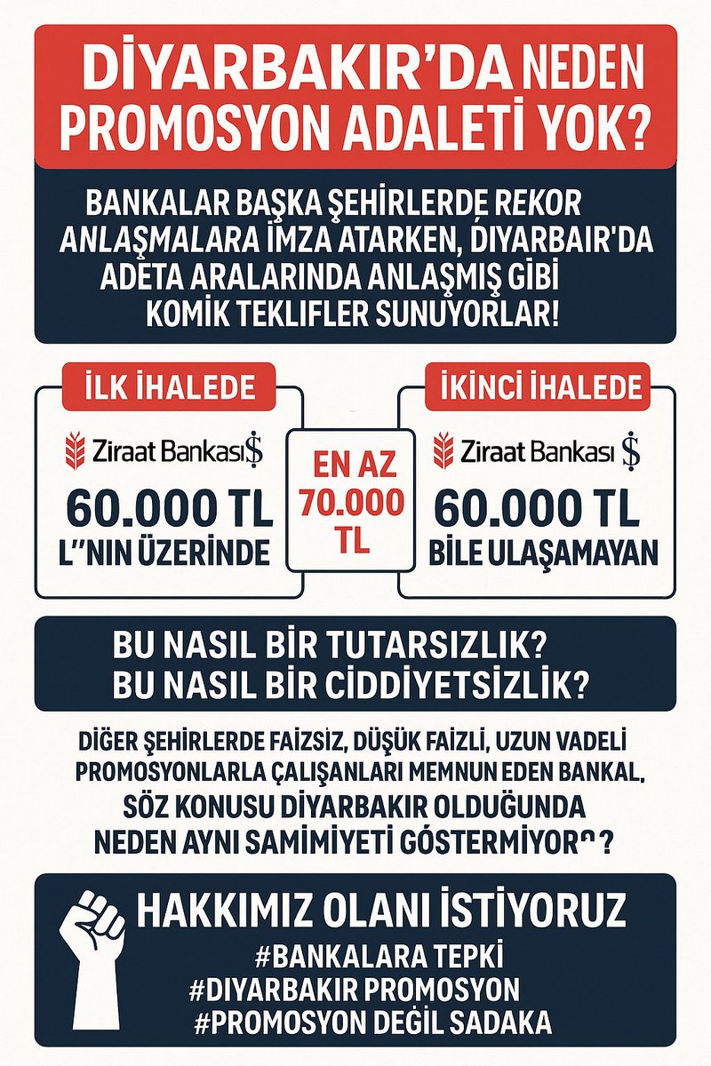 Promosyonda adalet istiyoruz! Aynı emek, aynı meslek, aynı şehir değil ama aynı eşitsizlik!

#ÖğretmenPromosyonAdaleti #PromosyondaAdalet #DiyarbakırSesVeriyor
<a href="/Akbank/">Akbank</a> <a href="/ziraatbankasi/">Ziraat Bankası</a> <a href="/isbankasi/">İş Bankası</a> <a href="/YapiKredi/">Yapı Kredi</a> <a href="/Halkbank/">Halkbank</a> <a href="/VakifBank/">VakıfBank</a>