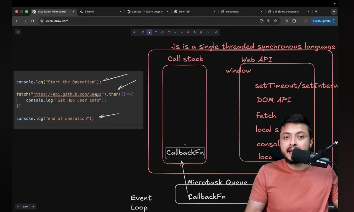 PriTamManna_18's tweet image. #Day32 of #DefenceChallenge🚀

📚Today’s Learning in JS: —
✅JS Engine &amp;amp; Single Thread Concept
✅What Makes JS Synchronous
✅Understanding Web APIs
✅Callback Queue &amp;amp; Task Queue
✅Event Loop Explained

#WebDevelopment #CoderArmy #JavaScript #LearnInPublic
