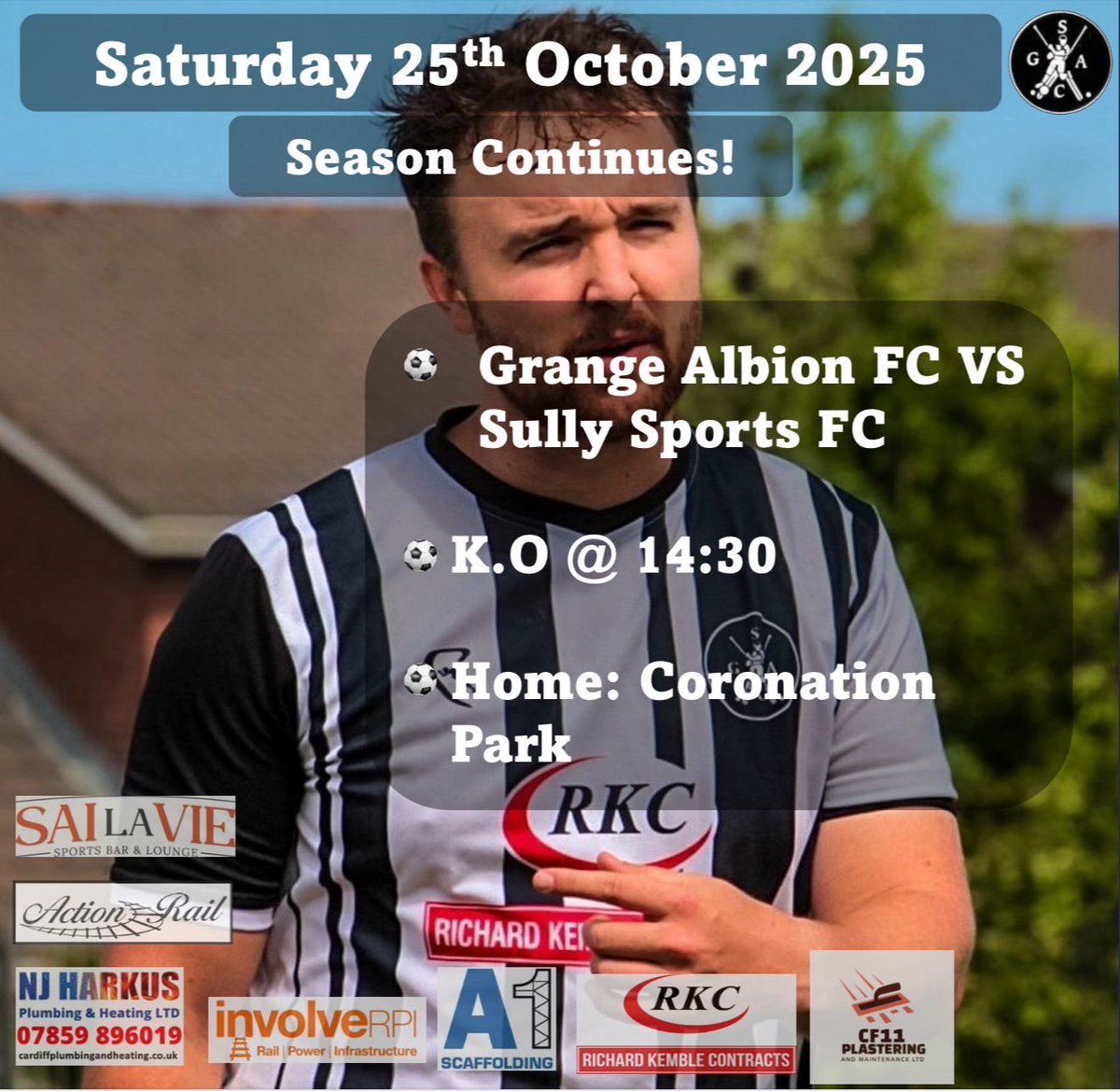 ⚫️⚪️⚽️1stTeam⚽️⚪️⚫️ 
🆚 | <a href="/sullysportsfc/">Sully Sports FC</a> 
🗓️ | Sat 25th October 
⏰ | KO 2:30pm
🚌 | Coronation Park
🏆 | <a href="/SWPLInfo/">South Wales Premier League Info</a> <a href="/FAWales/">FA WALES</a> 
📸 | <a href="/H_Wilde17/">Harry Wilde</a> 

Richardkemblecontracts.co.uk

cardiffplumbingandheating.co.uk

Leckwithbuildingsupplies.co.uk