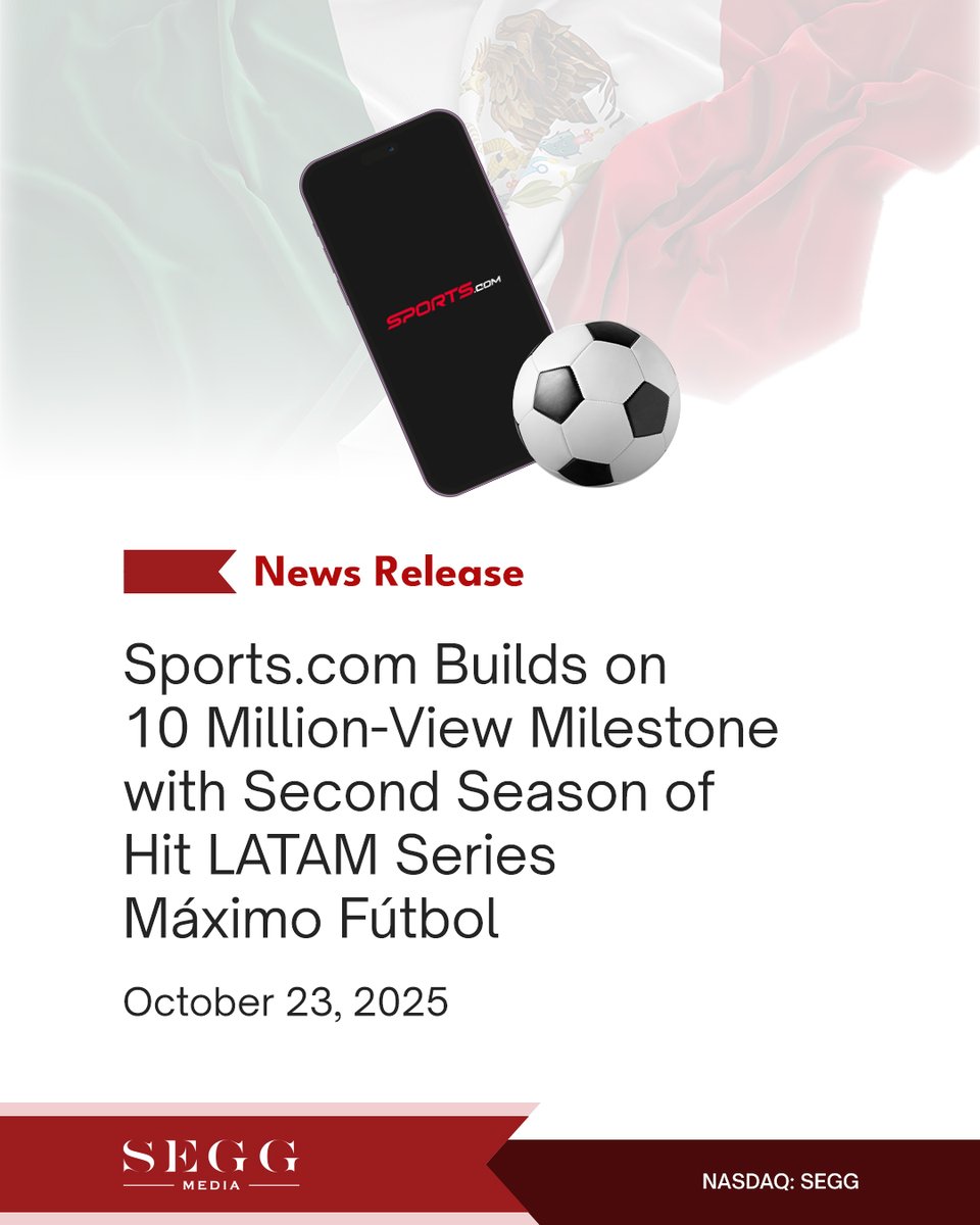 📢 NEWS RELEASE: Sports.com Studios LATAM will launch the highly anticipated second season of Máximo Fútbol following the resounding success of its debut season in Mexico.

Read: asmbly.link/sju9U82

🇺🇸 #NASDAQ: $SEGG

#Football #MáximoFútbol