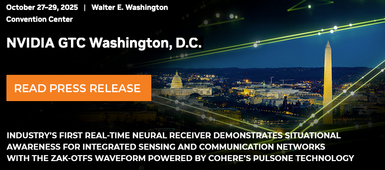 Cohere_MultiG's tweet image. Next week, @Cohere_MultiG, Duke University and Virginia Tech will show a joint collaboration demo at @nvidia #NVIDIAGTC in D.C. The industry’s first real-time Neural Receiver that works in complex Delay-Doppler channel environments. A showcase in wireless innovation #5G #6G #ISAC…