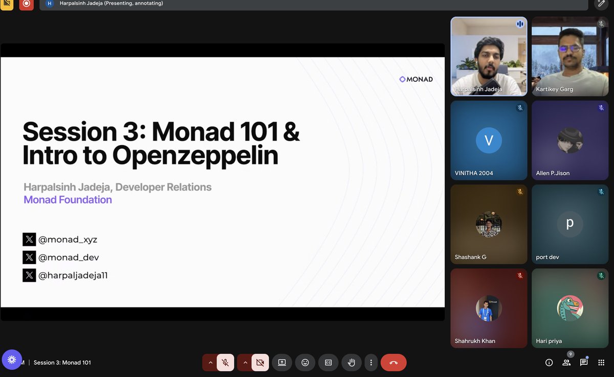 HERDAOIndia's tweet image. Session 3: Monad 101 &amp;amp; OpenZeppelin was a total vibe! 

Huge thanks to @HarpalJadeja11, DevRel @monad, for an amazing session packed with insights from what Monad is &amp;amp; the problems it solves, to how it stands out from other L1s and how to start building on it.

What a session!🚀