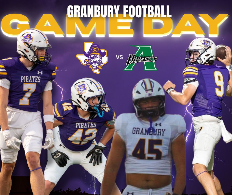 🏴‍☠️ IT'S DISTRICT GAMEDAY PIRATE NATION 🏴‍☠️
Granbury Pirates (2-5) 🆚 Azle Hornets (1-6)
🗓️Thursday, October 23rd 
📍Hornet Field, 1200 Boyd Rd, Azle, TX 76020
⏰Kickoff 7:00 PM
🎟️:events.hometownticketing.com/boxoffice/azle…
📺:nfhsnetwork.com/events/granbur…
📻: khits955.com