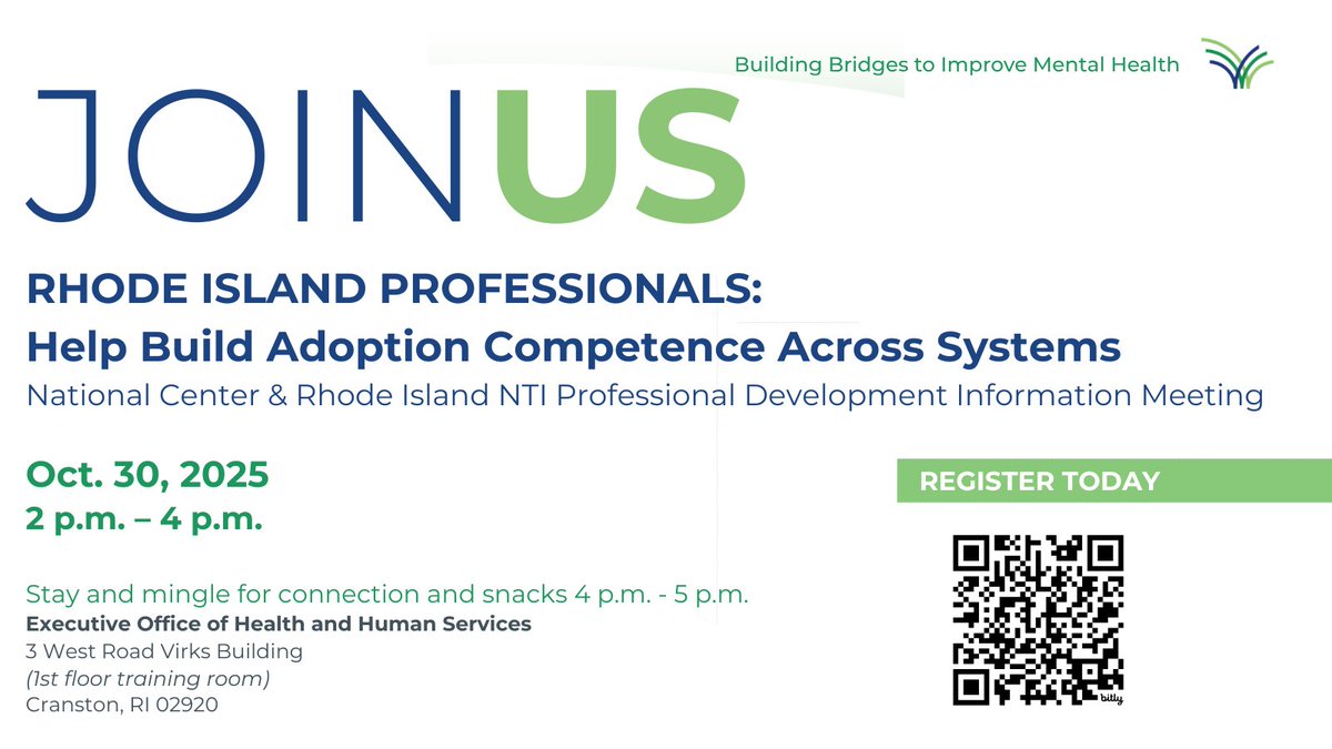 Do you work in child welfare, mental health, juvenile justice, or education? Register today for an upcoming, free session to learn about evidence-based adoption competence training: bridges4mentalhealth.org/national-cente…