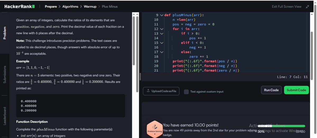 MRout75802's tweet image. Day 32/100 ✅
💡 Challenge: Plus Minus (HackerRank)
Learned how to:
🔹 Count positive, negative & zero elements in an array
🔹 Handle floating-point precision in Python
🔹 Use f"{value:.6f}" for exact output formatting
#100DaysOfCode #Python #HackerRank #CodingJourney #zigbee