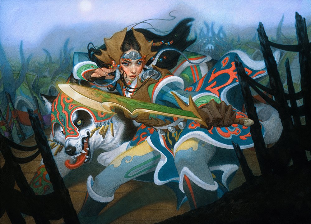 I'm super honored to be a finalist for the Concept Art Association award in the "tabletop - key art" category! I designed the "Eshki Dragonclaw" character and her canine companion for MtG's Tarkir: Dragonstorm set. Congrats and best of luck to all fellow finalists this weekend!