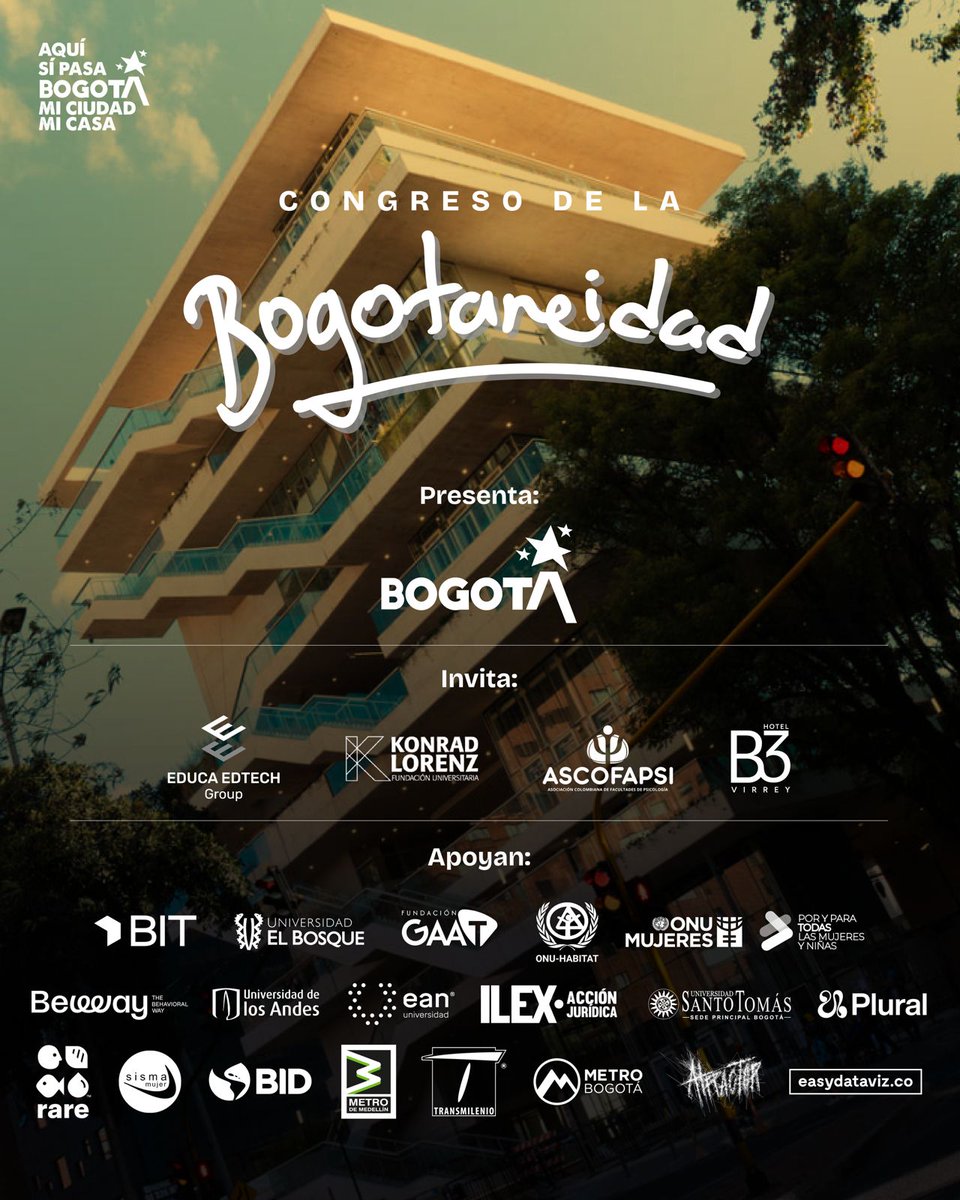 En este #OctubreUrbano Bogotá 🇨🇴 vivirá el primer Congreso de la Bogotaneidad este 28-29 de octubre, será un espacio abierto a la ciudadanía para reflexionar y actuar sobre los comportamientos que transforman a esta ciudad.

Más información en: bogota.gov.co/mi-ciudad/gobi…