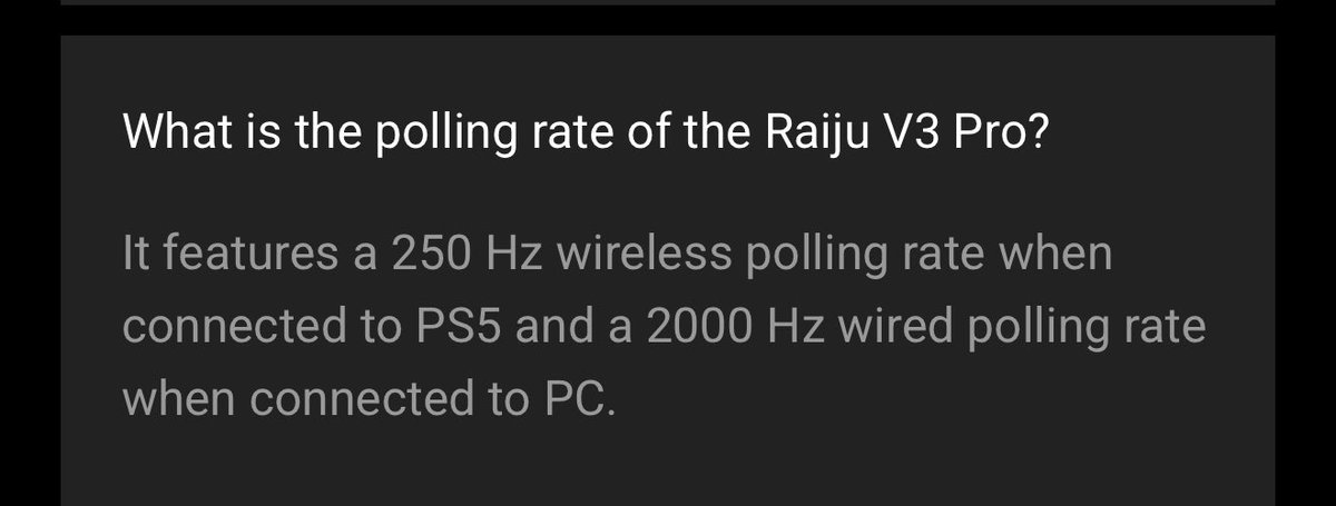 للمعلوميه حسب كلامهم بالموقع
الكنترولر بيشتغل على السوني 250hz وايرليس
( ماتم ذكر الوايرد ) 
وعلى البي سي 2000hz وايرد ! 

صراحه شي غريب، Wolverine توصل الى 8k poling rate و Riju الجديد هذا حده 2k وعالسوني 250hz ! 

كونك تلعب على البي سي حول مسكة XBOX وبترتاح كثير لأن الخيارات