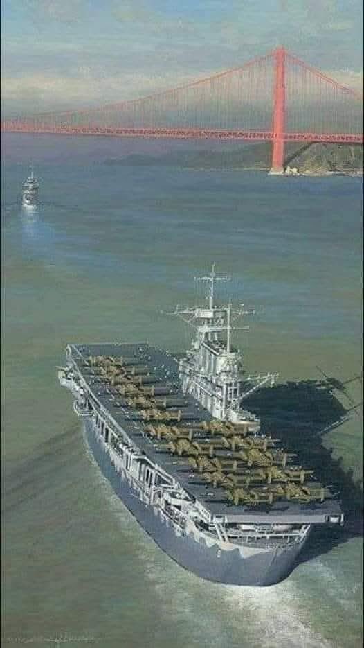 Cool picture of the “Hornet” leaving San Francisco in 1942 with Jimmy Doolittle's B-25's on board. Doolittle and his “Raiders” represented that the US could reach out and strike Japan's mainland for the first time. 

If you’re an Air Force pilot, you were raised on this story!