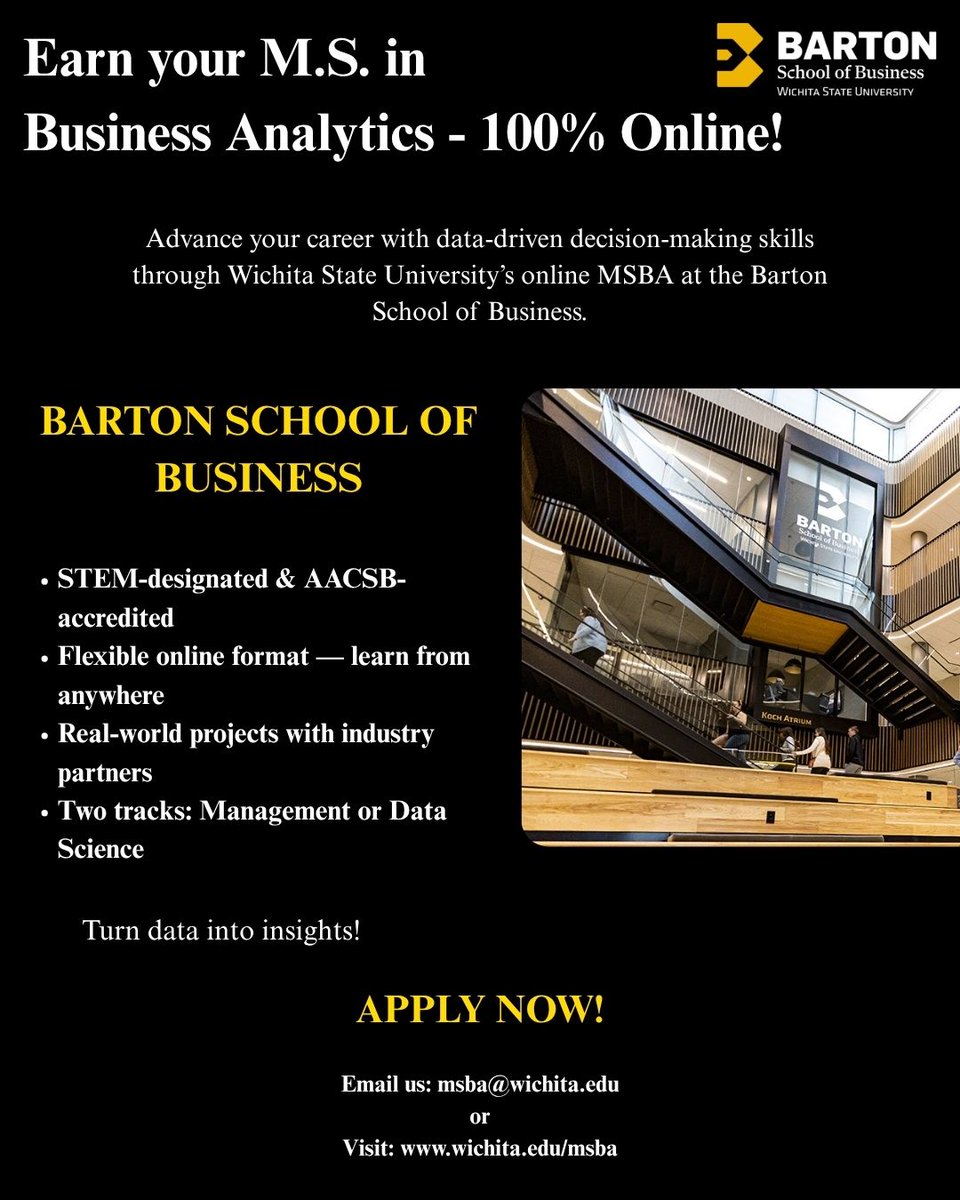 msba_wsu's tweet photo. arn your MSBA online from WSU’s Barton School of Business!
STEM-designated • Flexible • Real-world projects

👉 https://t.co/Y0E5IPuJmT https://t.co/BlvbRWTYsL