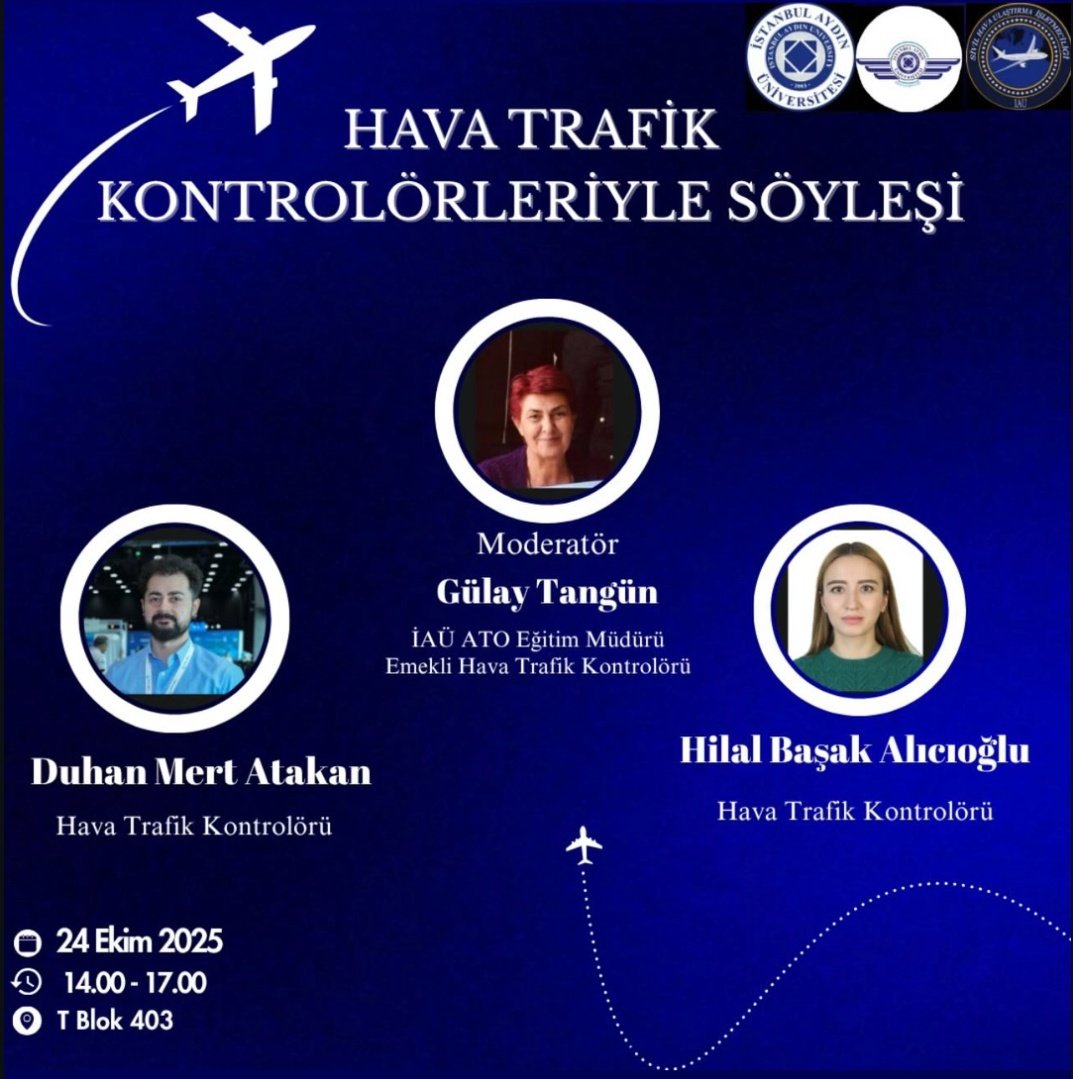 🛫 Hava Trafik Kontrolörleriyle Söyleşi!
Göklerdeki trafiği yöneten uzmanlardan ilham verici deneyimler! 🌍
📅 24 Ekim 2025
🕓 14.00 - 17.00
📍 T Blok 403
✨ Tüm öğrencilerimizi etkinliğimize bekleriz! #İAÜ #Havacılık #Söyleşi