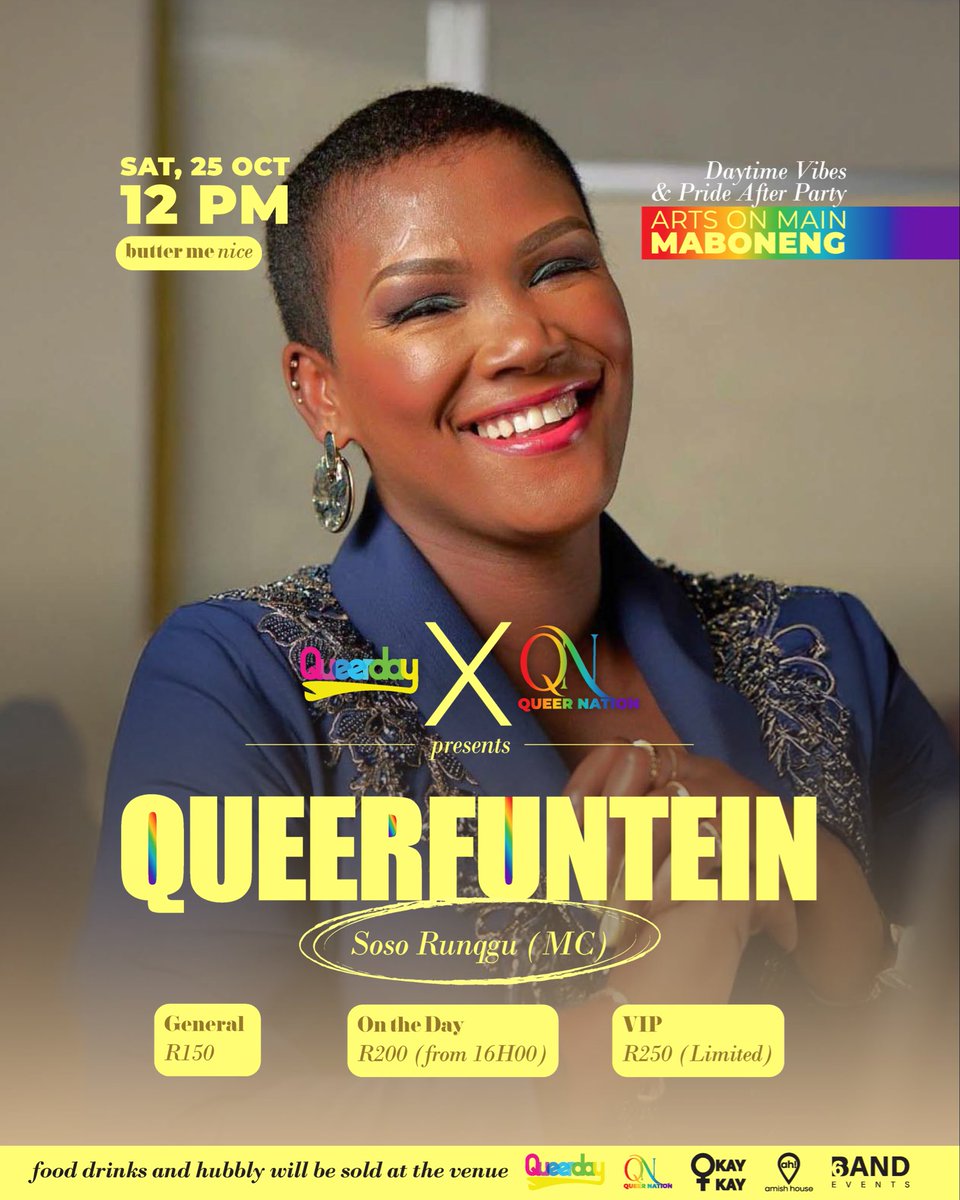 We said soft collab, not soft energy! 
<a href="/queerday_sa/">Queerday</a> x @queer_nation_rsa are bringing you daytime vibes and Joburg pride after party 

Joburg, Are you ready? Catch <a href="/roxroberson/">Roxpaperzscissors</a> <a href="/djbiskit_za/">DJ BISKIT 🍪</a> @TkayKaula <a href="/Soso/">S.</a> at QueerFuntein doing the most.