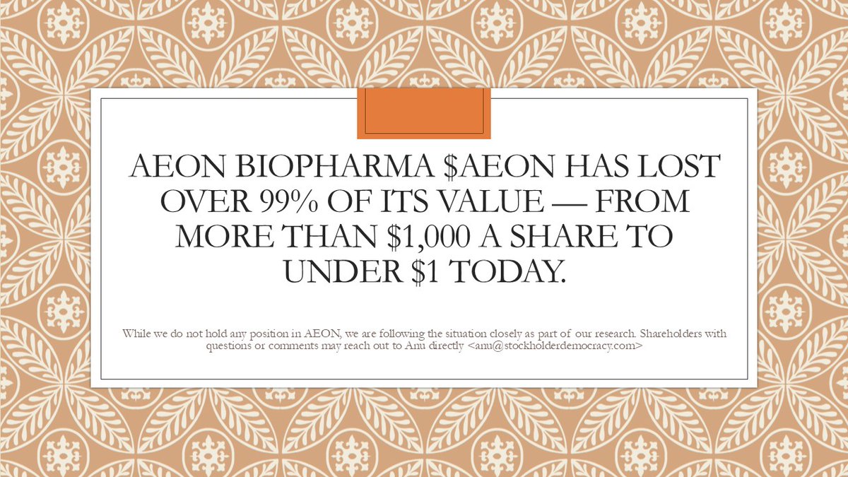 AEON Biopharma $AEON has lost over 99% of its value — from more than $1,000 a share to under $1 today.

Some shareholders have expressed interest in exploring ways to restore value and improve governance.

While we do not hold any position in AEON, we are following the  situation