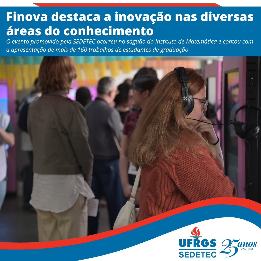 Finova destaca a inovação nas diversas áreas do conhecimento

O evento promovido pela SEDETEC ocorreu no saguão do Instituto de Matemática e contou com a apresentação de mais de 160 trabalhos de estudantes de graduação.

Saiba mais em: ufrgs.br/sedetec/finova…