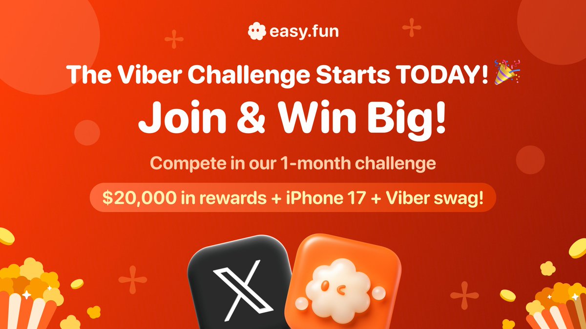 easydotfunX's tweet image. 🍿BIG EVENT | The Viber Community Rises!
Join the Viber Movement and grab a share of rewards with a total value over $20,000 💥
(Includes $USDC, Kernel Points, merch and mystery gifts)

🗓️Event time: October 24th - November 23rd

🧡Become a Viber — help promote @easydotfunX,…