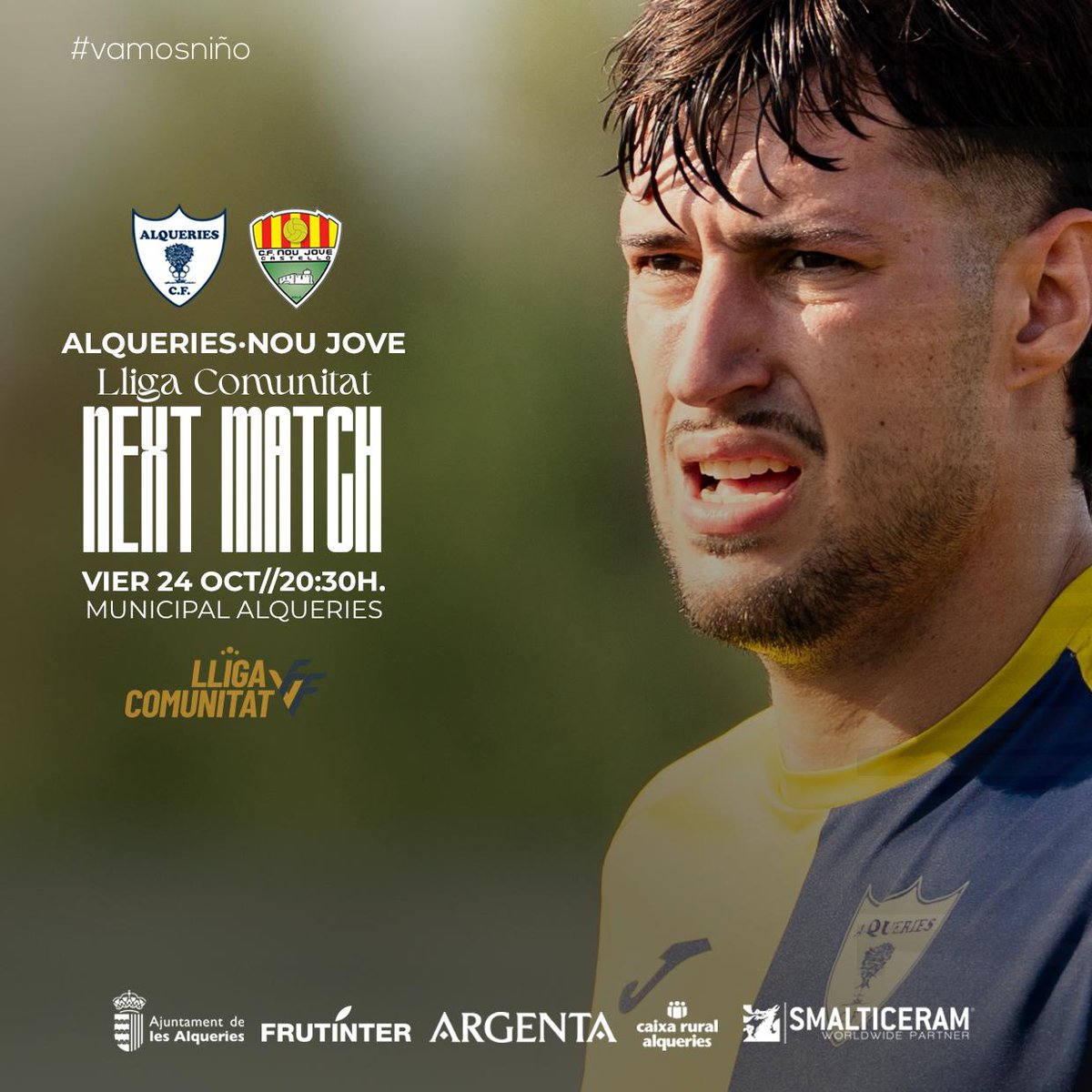 𝗙𝗶𝗻𝗱𝗲 𝗱𝗲 𝗳𝘂́𝘁𝗯𝗼𝗹‼️

¡Afición, os esperamos en el Muni! ¡Juntos somos más fuertes!
⚒️⚽

🗓️ Vier 24 oct. 
🕥 20:30h
🏟️ Municipal de Alqueries
🆚 CF Nou Jove

¡Vamos Niño! 💙💛

#somdelniño #todaunavida #unamaneradevivir