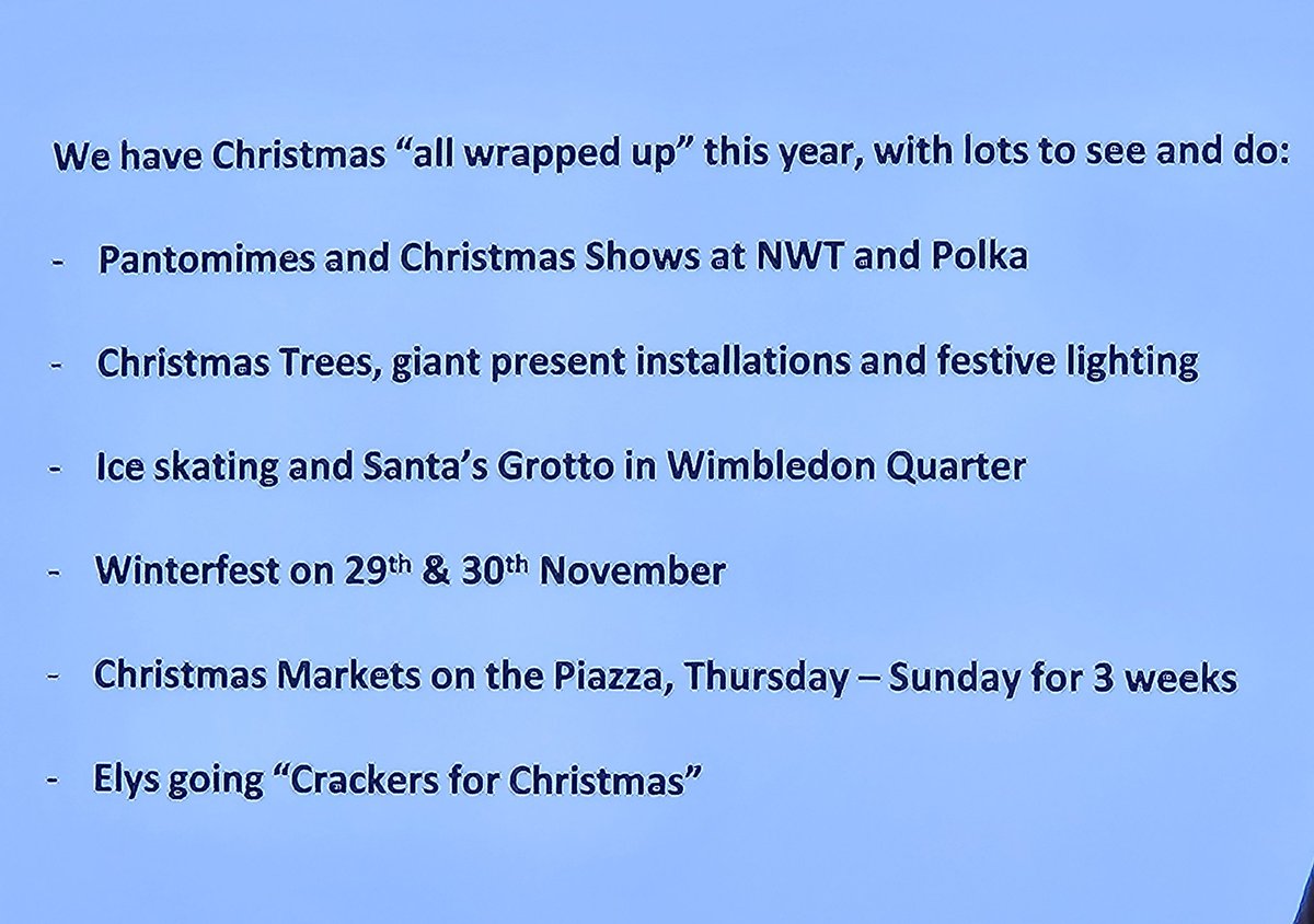 At Wimbledon Community Forum tonight - Love Wimbledon, which represents businesses in the town, setting out some of the plans for Christmas in Wimbledon town centre -