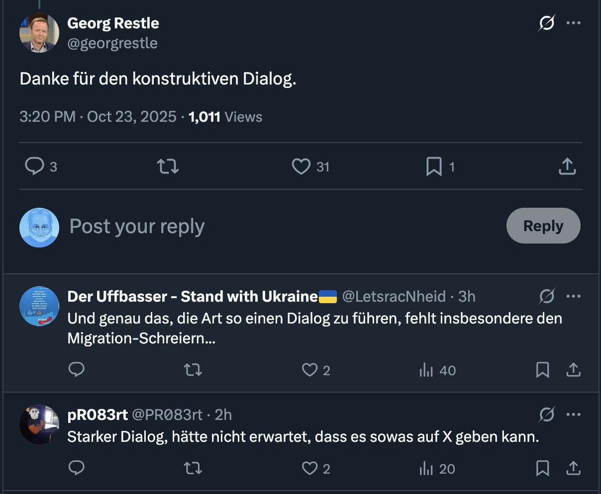 Hab bisschen Pipi in den Augen jetzt bei so viel konstruktivem Dialog