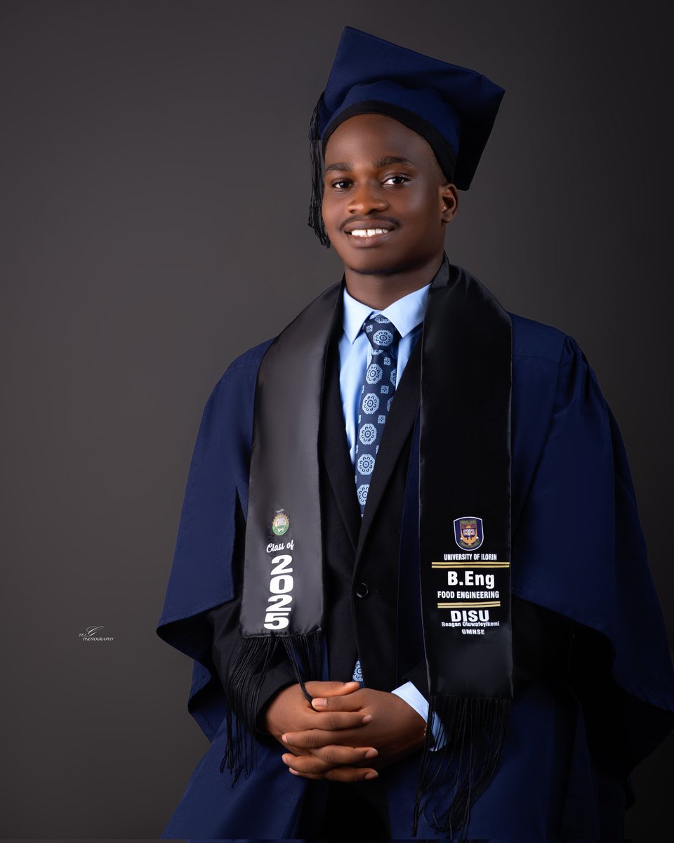 ReaganDisu's tweet image. A journey of 6 Years comes to an end
Not delayed, but divinely timed.
Reintroducing
DISU REAGAN, GMNSE
Food Engineering (B.Eng)
CLASS OF 2025
University of Ilorin