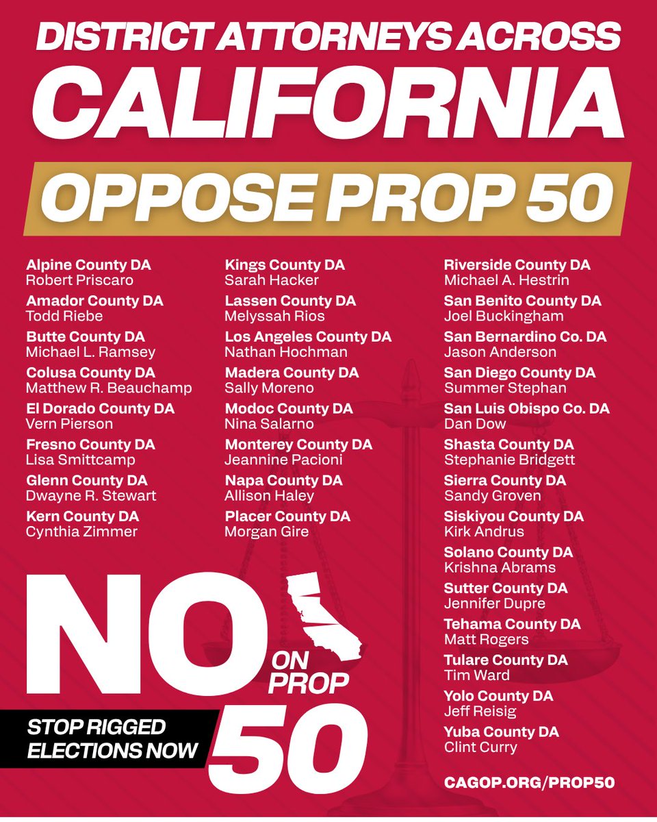 Power Grab. That’s what California’s District Attorneys are calling Prop 50.

It silences our communities and rigs elections to protect politicians.

Vote NO on Prop 50.