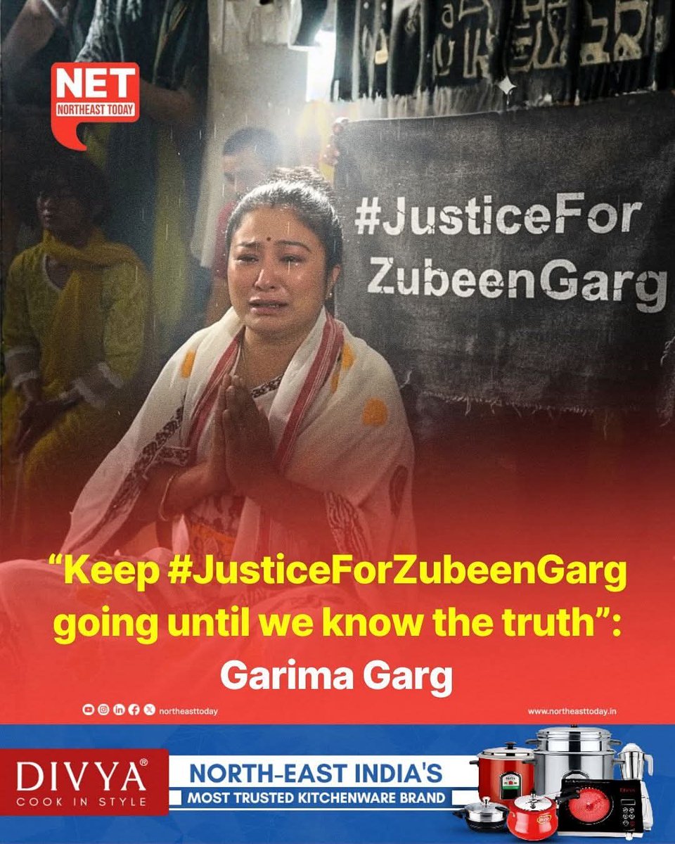 NabaKumarRay124's tweet image. #NetSnippet | Garima Garg, wife of late Assamese singer Zubeen Garg, has called on the public to continue seeking justice for the singer, whose mysterious death in Singapore remains unresolved 22 days later.
During a late-night visit to Garg’s cremation site at Kamarkuchi near…