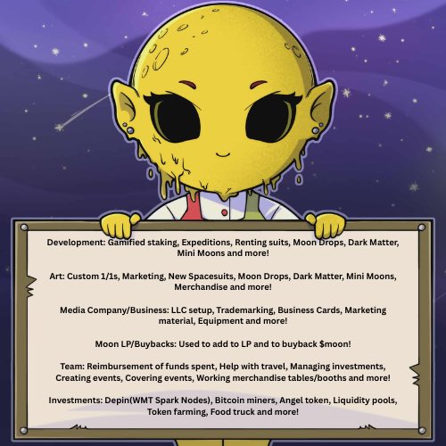 MeltingMoons_'s tweet image. This is our plans for the mint funds from the upcoming Melting Moongirl mint!

We will not be tied down to only 1 investment. 

We will have many different investments that will earn for our holders!

Most will start earning immediately after investment is made!