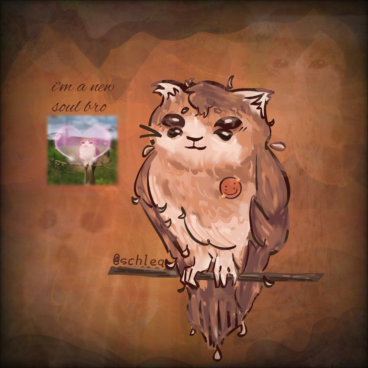 schleq's tweet image. schlep meowl?? schleowl? schmeowl? aw so whimsy... such a whimsy and gleeful fella look at him
#schlepfanart #freeschlep