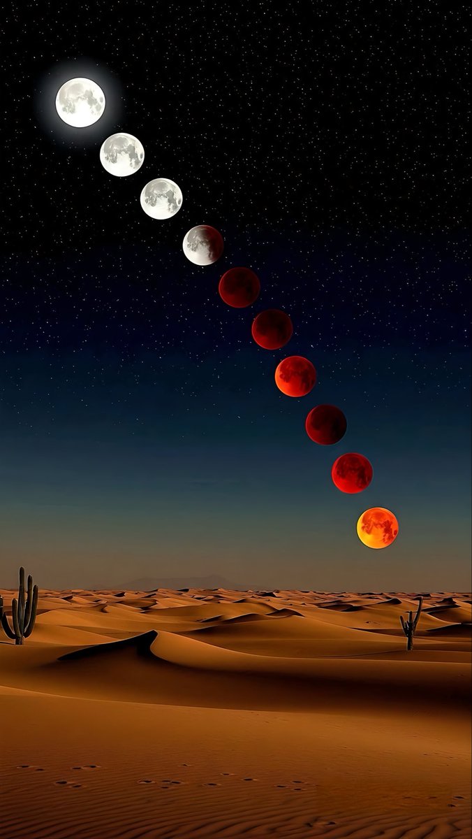 Leonard18_X's tweet image. &quot;Capturing the lunar eclipse over the desert 🌕🌑 #LunarEclipse #DesertNight&quot; load 4k