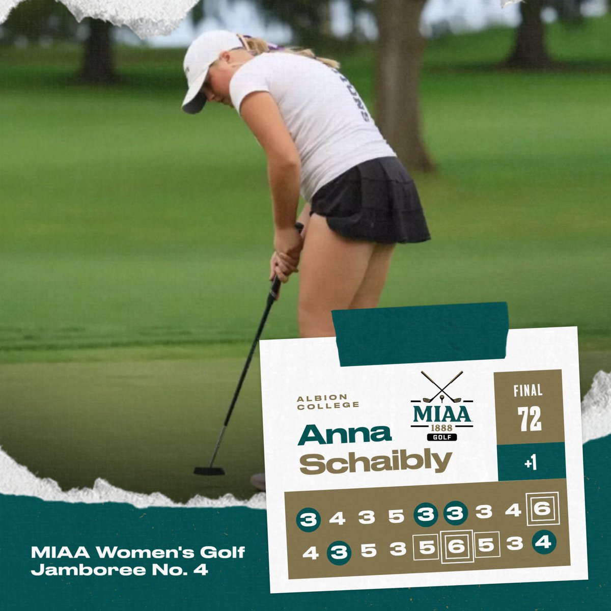 Albion freshman Anna Schaibly earned Medalist honors at today’s #D3MIAA Women’s Golf Jamboree No. 4, carding a 72 (+1)! ⛳

#MIAAwgolf #GreatSince1888 <a href="/gobrits/">Albion Athletics</a>