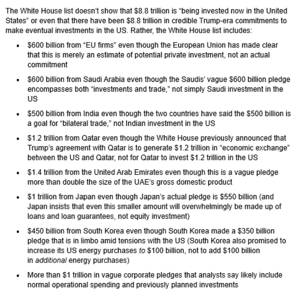 TheMaineWonk's tweet image. TRUMP: I’ve secured  &quot;$17 trillion&quot; in investment this year. 

WHITE HOUSE LIST:  $8.8 trillion and it’s not even real. 

MAGA keeps falling For it.