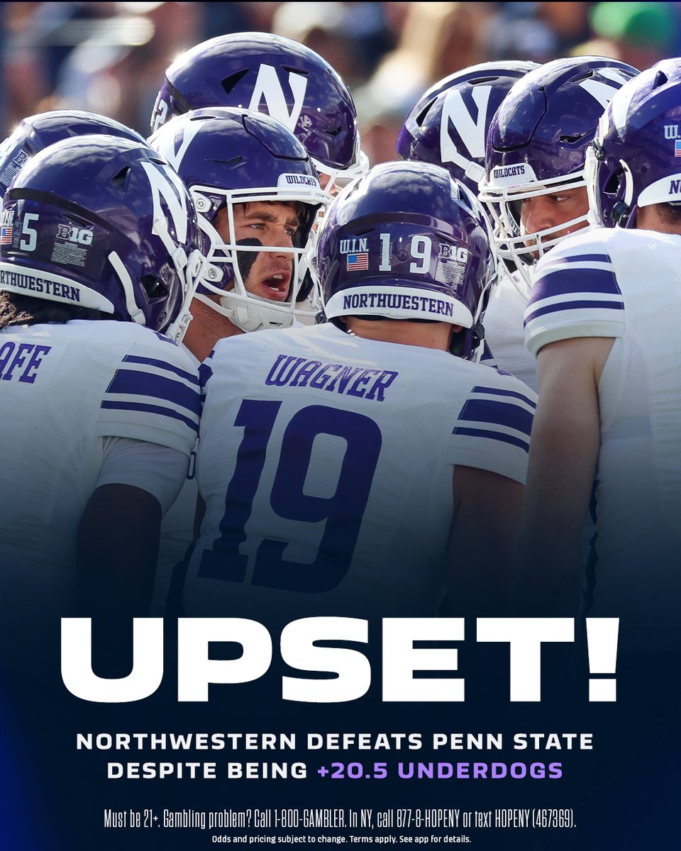 ESPNBET's tweet image. NORTHWESTERN (+800) WITH ONE OF THE BIGGEST UPSETS OF THE SEASON VS. PENN STATE! 😱