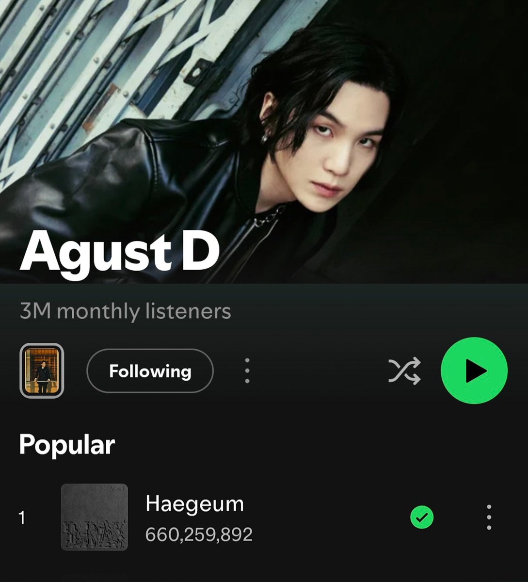 📊 | Haegeum (660 milhões) está agora a apenas 40 milhões de 700 milhões. Com mais de 1 milhão por dia, podemos atingir a meta em 40 dias, até novembro!

Adicionem Haegeum às suas playlists e façam stream para o Yoongi!! 

#HaegeumTo1Billion
#SUGA #AgustD #슈가